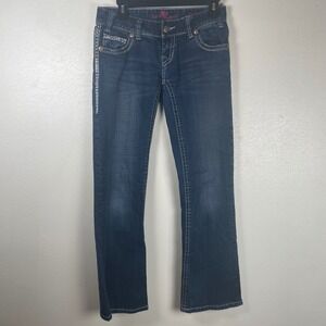 Rock and‎ Roll Cowgirl Womens Low Rise Bootcut Jeans Rhinestone Dark Wash 27x32